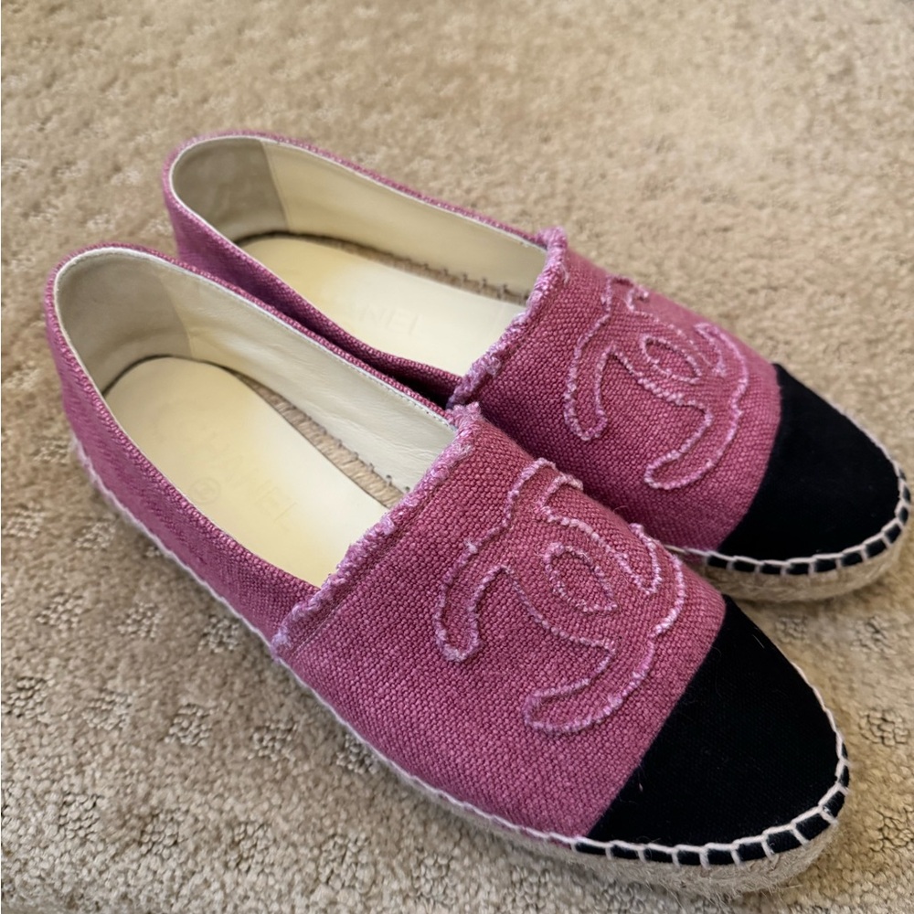 Chanel Pink and Black Canvas Espadrilles